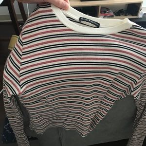 Brandy Melville Red and Blue Striped Crop Tee